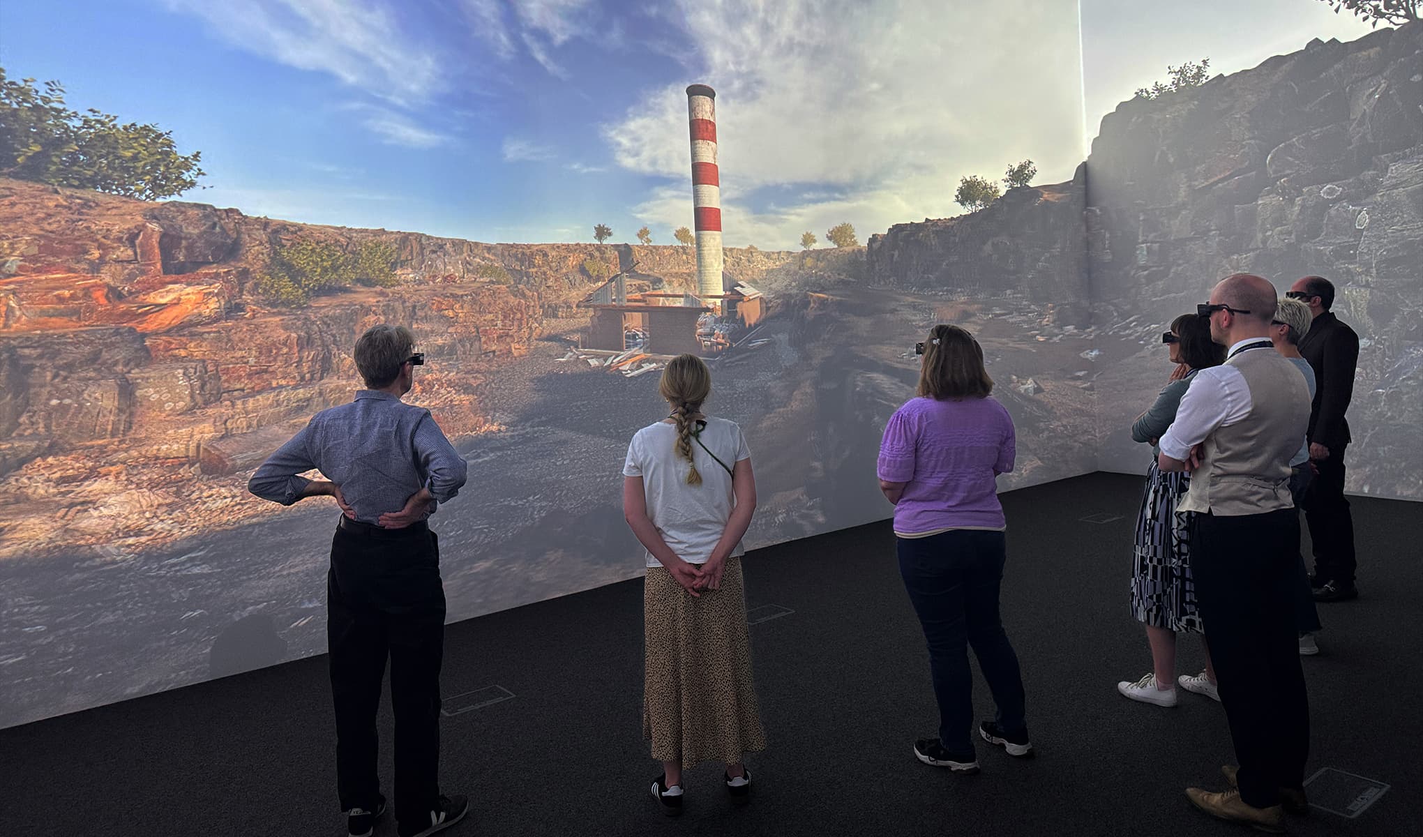 Four earthquake simulation scenarios comparing original buildings, destruction, recreated models, and simulation results.