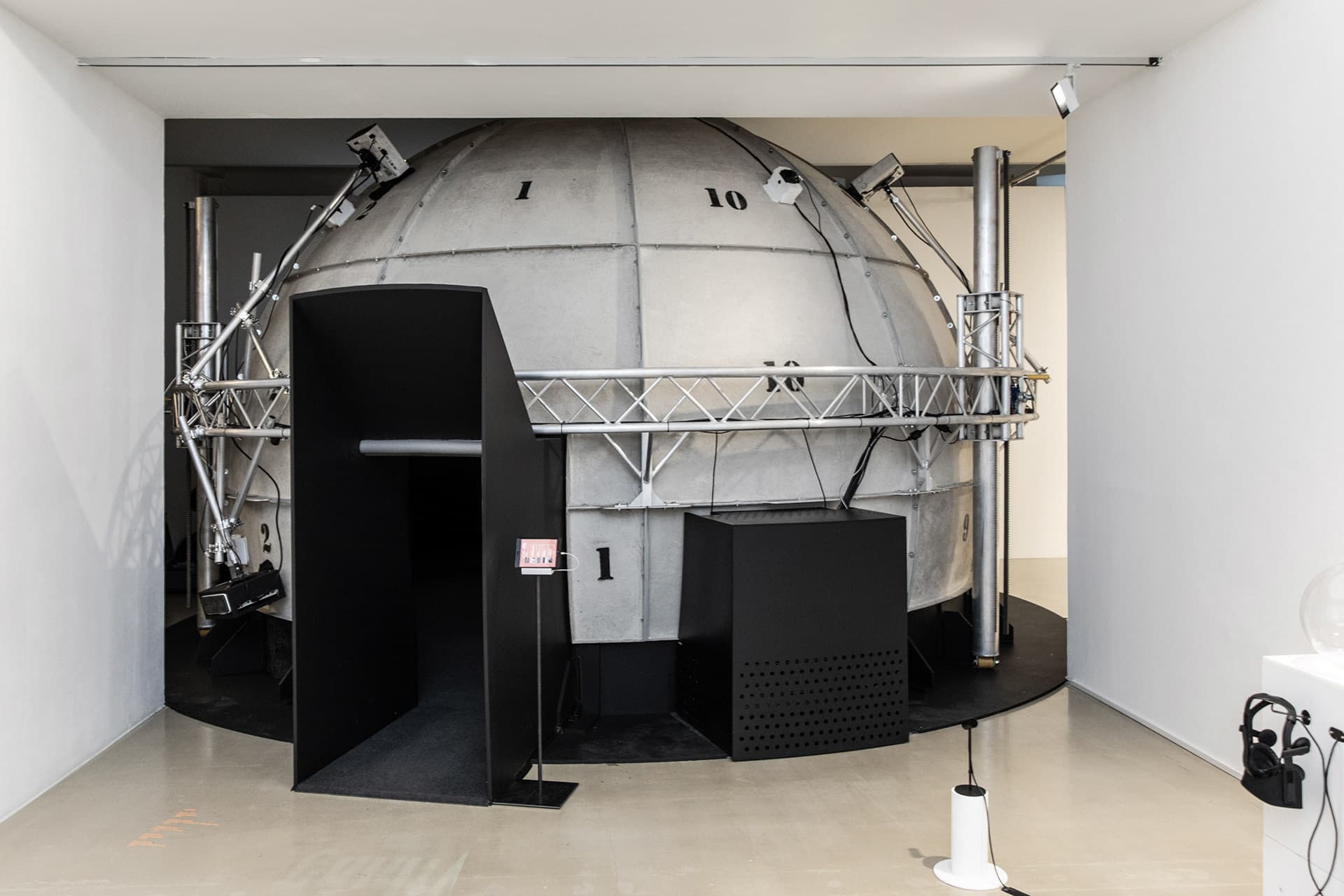 LATENT-SPACE dome installation view with projected line architecture.